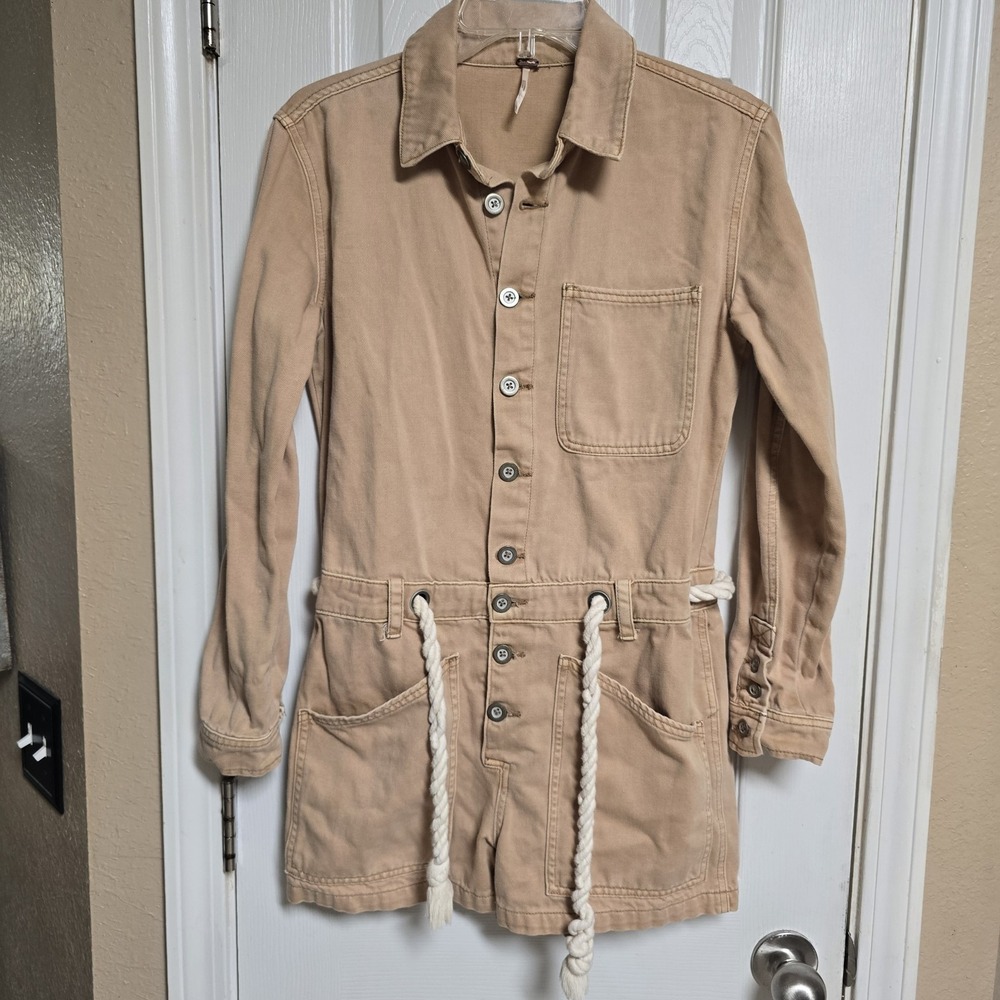 Free People Women's Natural Out In The Thunder Utility Romper Size XS